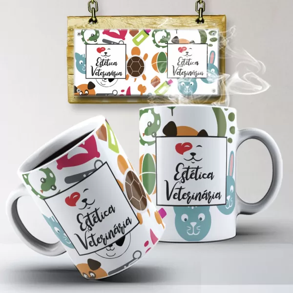 Caneca Personalizada Estética Veterinária - Ilustrações Divertidas de Bichinhos em Cerâmica de Alta Qualidade