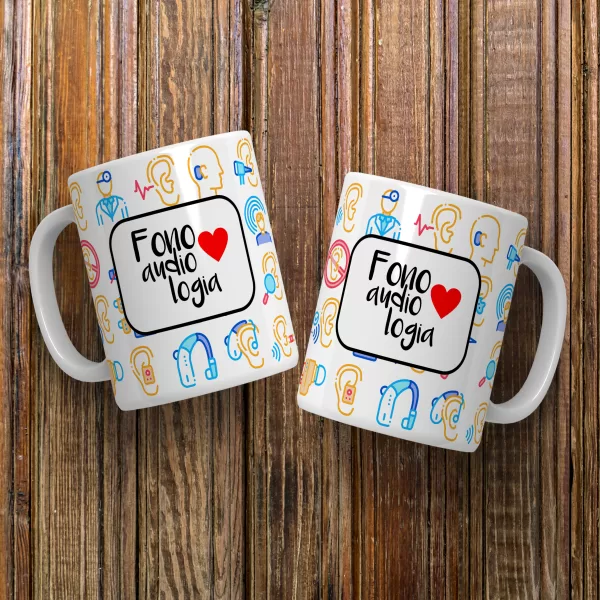 Caneca Personalizada Fonoaudiologia com Design Divertido e Ilustrações Temáticas